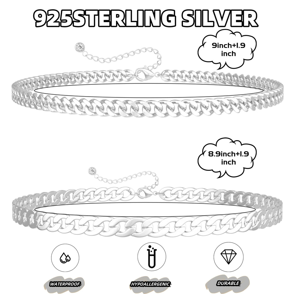Funsanny Sterling Silver Ankle Bracelets for Women Layered Silver Anklets