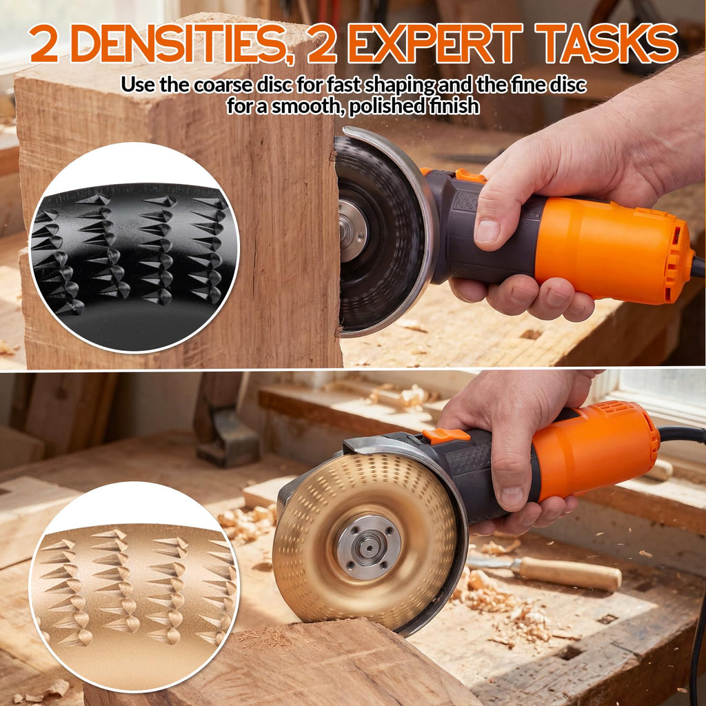 Beaiguna 5PCS Wood Carving Disc, 4IN and 4 1/2IN Angle Grinder Attachments Stump Grinder Wheel, Angle Grinder Wood Carving Shaping Disc Tools Set, Upgraded Wood Grinding Wheel Discs