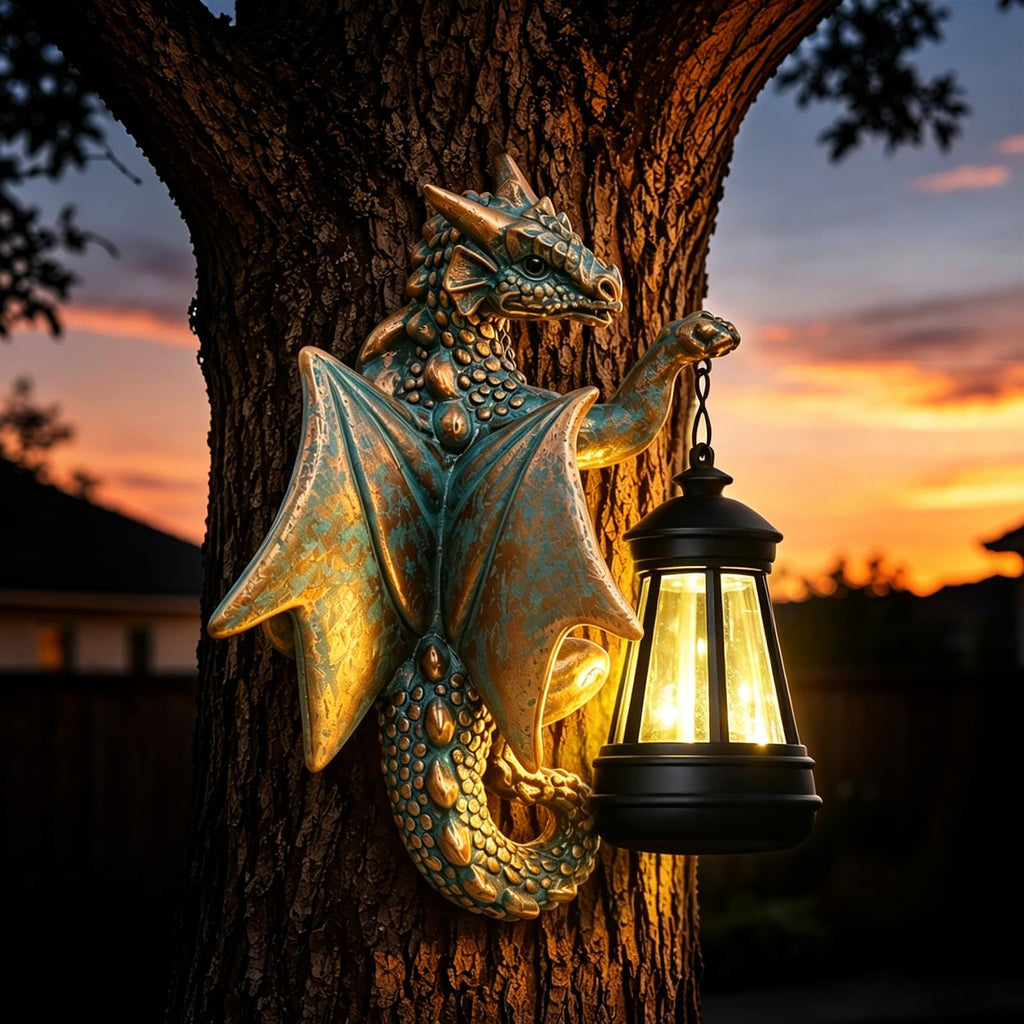 Goodeco Dragon Tree Hugger with Solar Lantern Garden Statue