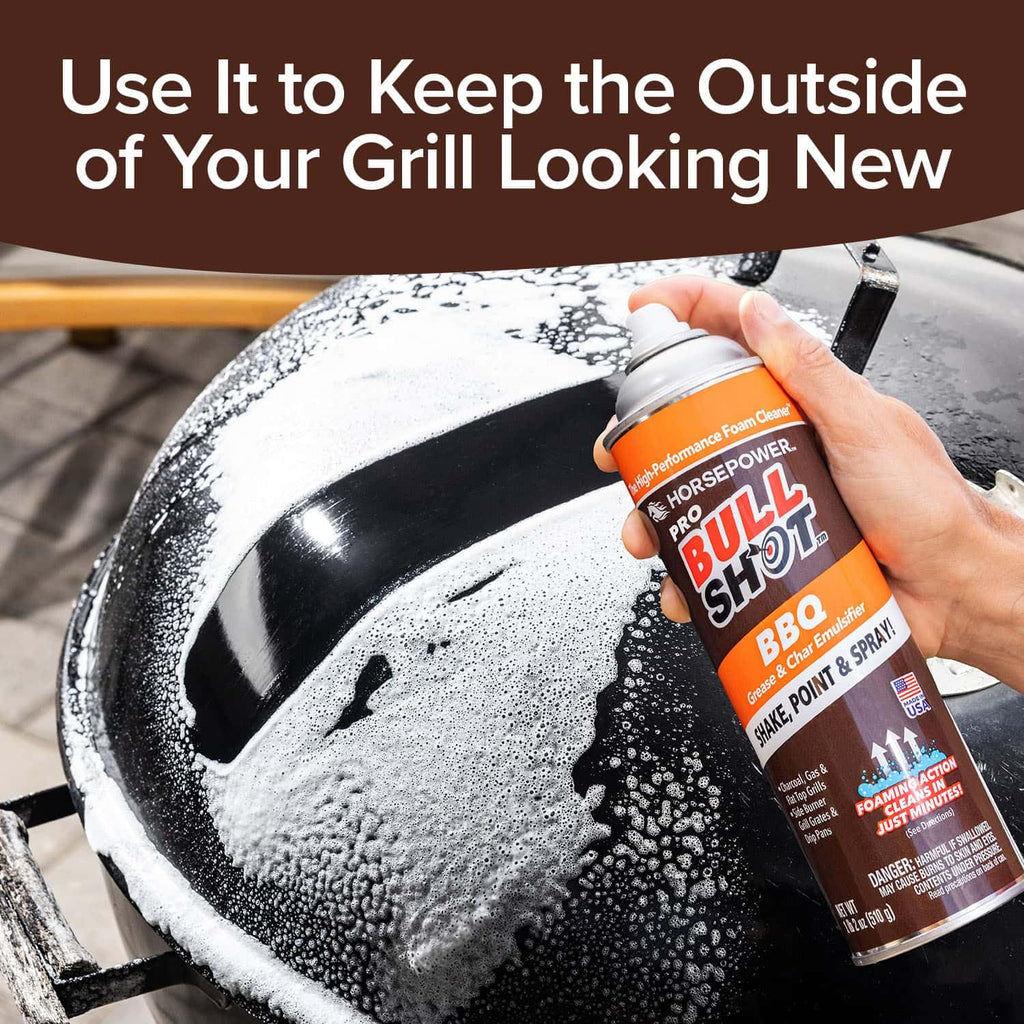 Horsepower Bull Shot BBQ MAX Pro Super-Concentrated Foaming Grill Cleaner, AS SEEN ON TV, Made in USA, Shake, Point & Spray, Emulsifies Grease & Char on Grills, Stove Burners, Drip Pans & More