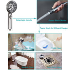 GwernKB Handheld Shower Head with On Off Switch 8-Mode High Pressure Showerhead with 79 Inches Extra-long Stainless Steel Hose and Bracket PLUS Extra Low-Reach Adhesive Wall Mount for Kids,Silver…