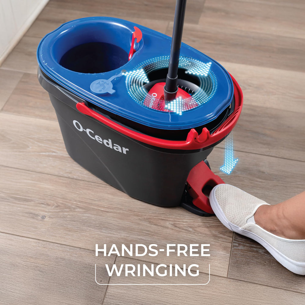 O-Cedar RinseClean Spin Mop & Bucket System + 2 Extra Mop Heads | Clean with Water | Removes 99% of Bacteria