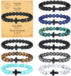 SONNYX 10PCS Religious Cross Beaded Bracelets for Men