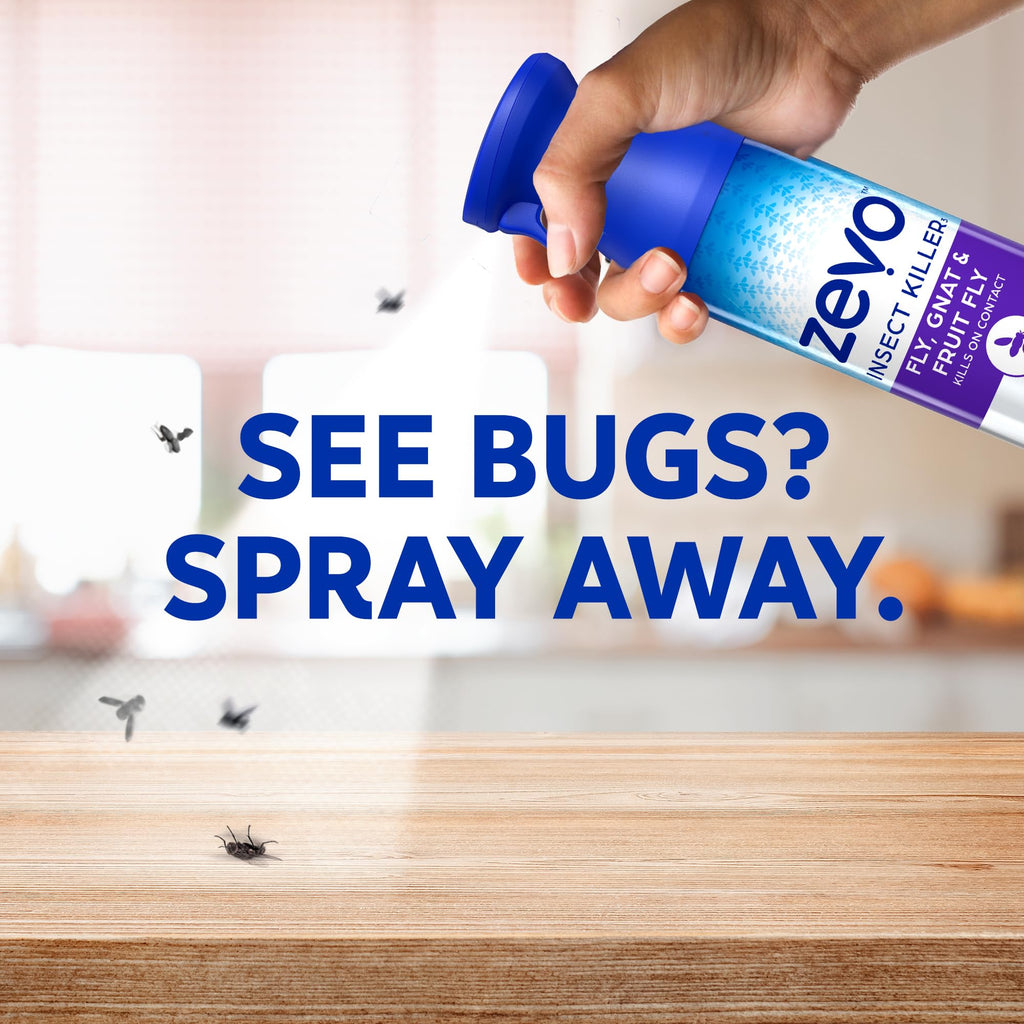 Zevo Flying Insect Killer Spray - Bug Spray for Home Use - Versatile Gnat, Mosquito, Fruit Fly Killer & More - with Rosemary & Cornmint Oil - for Indoor & Outdoor Use (3 Bottles)