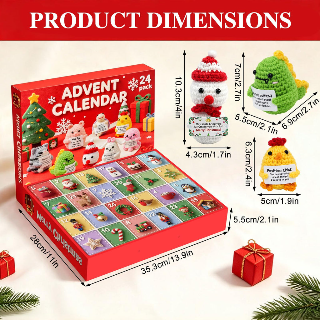 Advent Calendar 2026 Handmade Crochet Animals Plush Advent Calendar 24 Days Christmas Countdown Calendar with Positive Emotional Support Cards Gifts for Kids, Teens, Girls, Boys, Women, Men