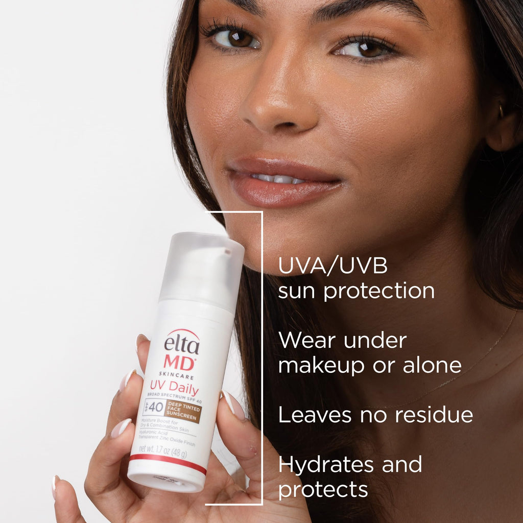 EltaMD UV Daily Deep Tinted SPF 40 Face Sunscreen Moisturizer with Zinc Oxide, Tinted Daily Face Moisturizer with SPF, Sunscreen for Dry Skin,1.7 oz Pump