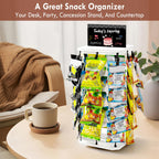 Pinzoveco Chip Rack Display Stand, 5 Tiers 40 Clips Snack Organizer for Office Desk, 360° Rotating Wooden Base Chip Holder Candy Display for Concession Stand, Countertop, Party, With Message Board