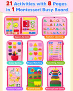 Exorany Busy Board Montessori Toys for Toddler Girl Birthday Gifts, Busy Book Sensory Learning Toys for Toddlers, Toddler Girl Airplane Car Travel Toy Educational Activities