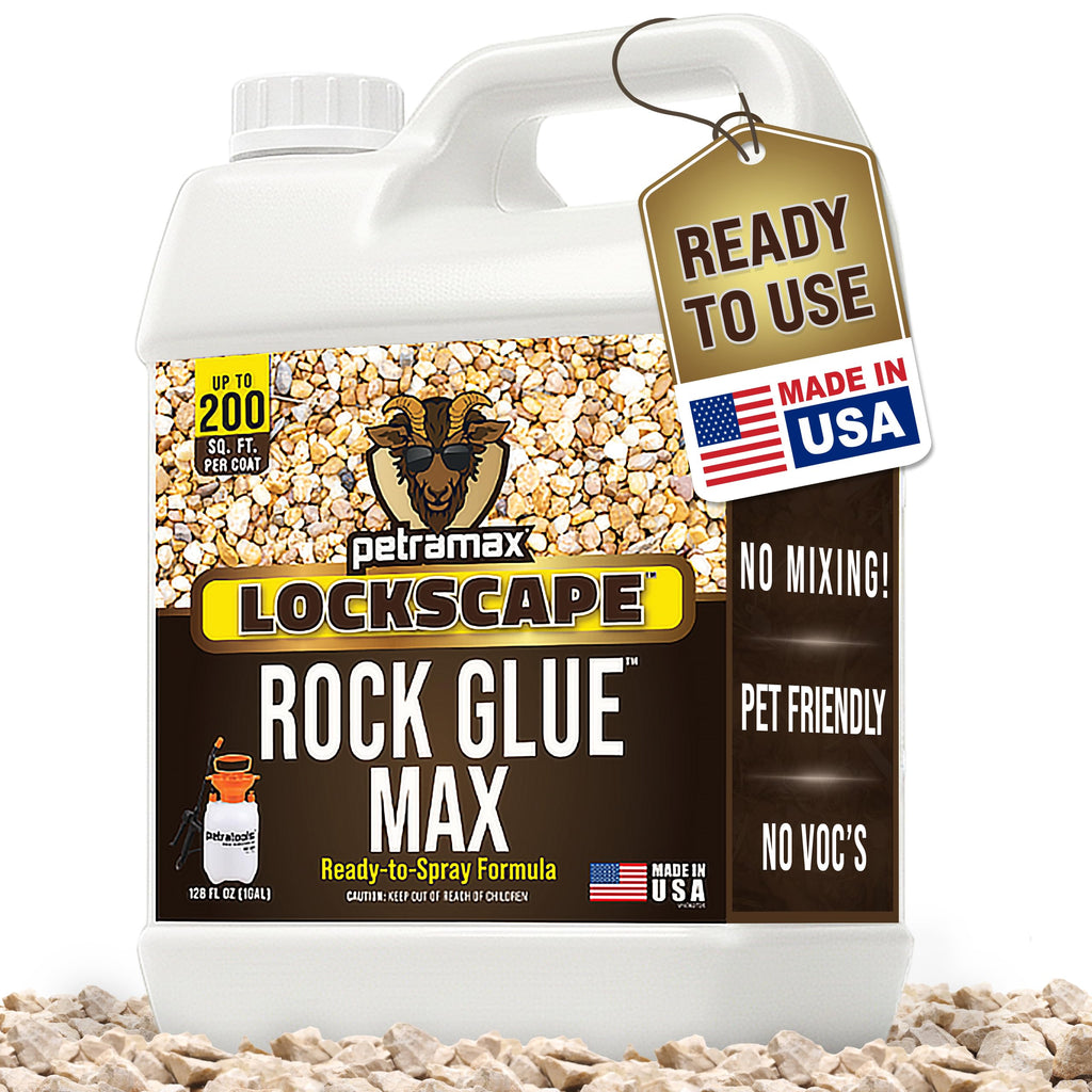 PetraMax Lockscape Rock Glue for Landscaping, 1 Gal (Made in USA) - 100% Permeable & Pet-Safe Landscape Adhesives for Stones & Pebbles - Ready to Spray Pea Gravel Binder & Mulch Glue for Landscaping