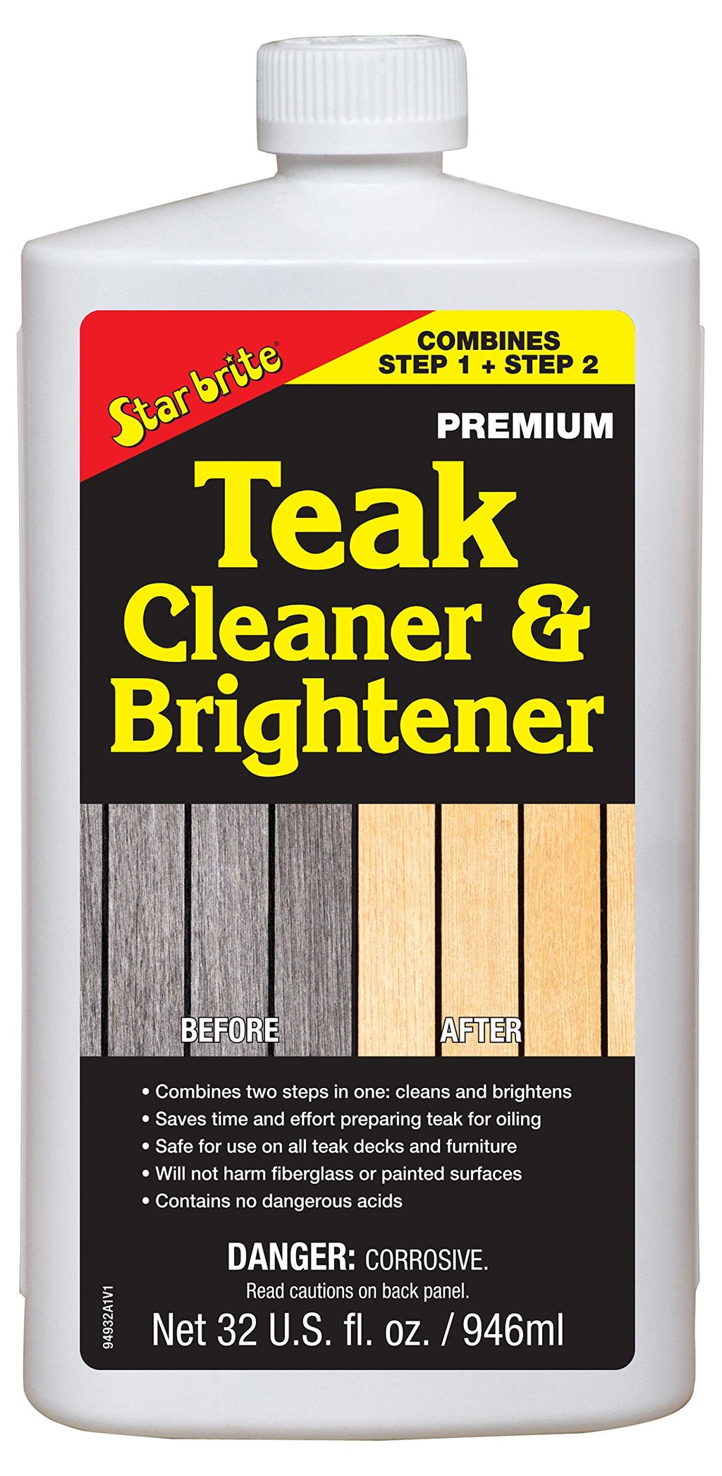 STAR BRITE Premium Golden Teak Oil - Sealer, Preserver & Finish for Outdoor Teak & Other Fine Woods - Step 3-16 OZ (085116PW) & One Step Teak Cleaner & Brightener - 32 OZ (094932), White
