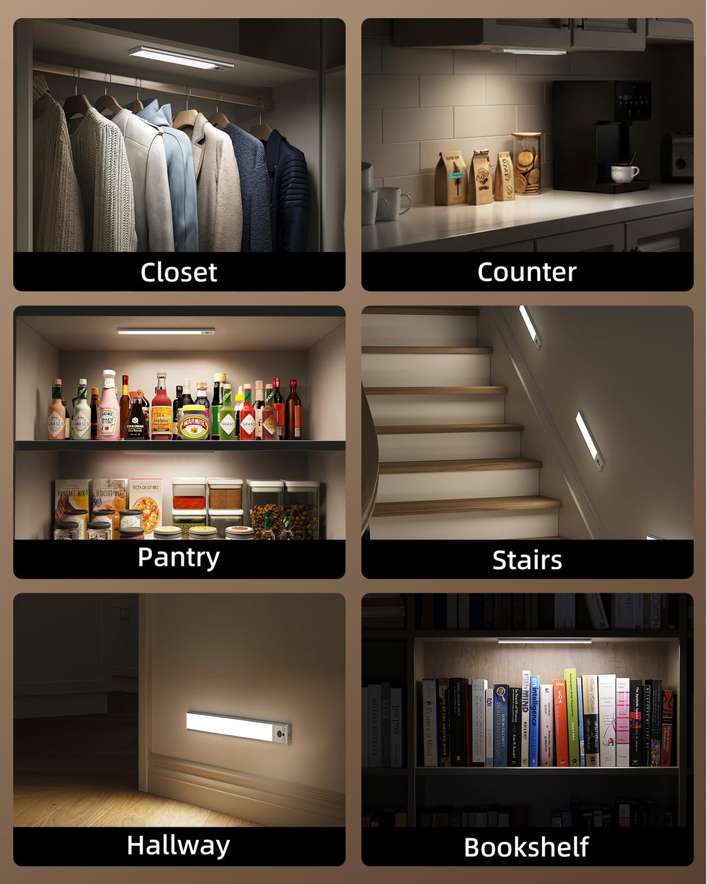 EZVALO 4-Pack Under Cabinet Lights, 2400mAh Rechargeable Motion Sensor Light Indoor, Wireless Closet Lights, with 3 Color Temps, Dimmable, Magnetic, Under Counter Lights for Kitchen, Stairs (8-inch)
