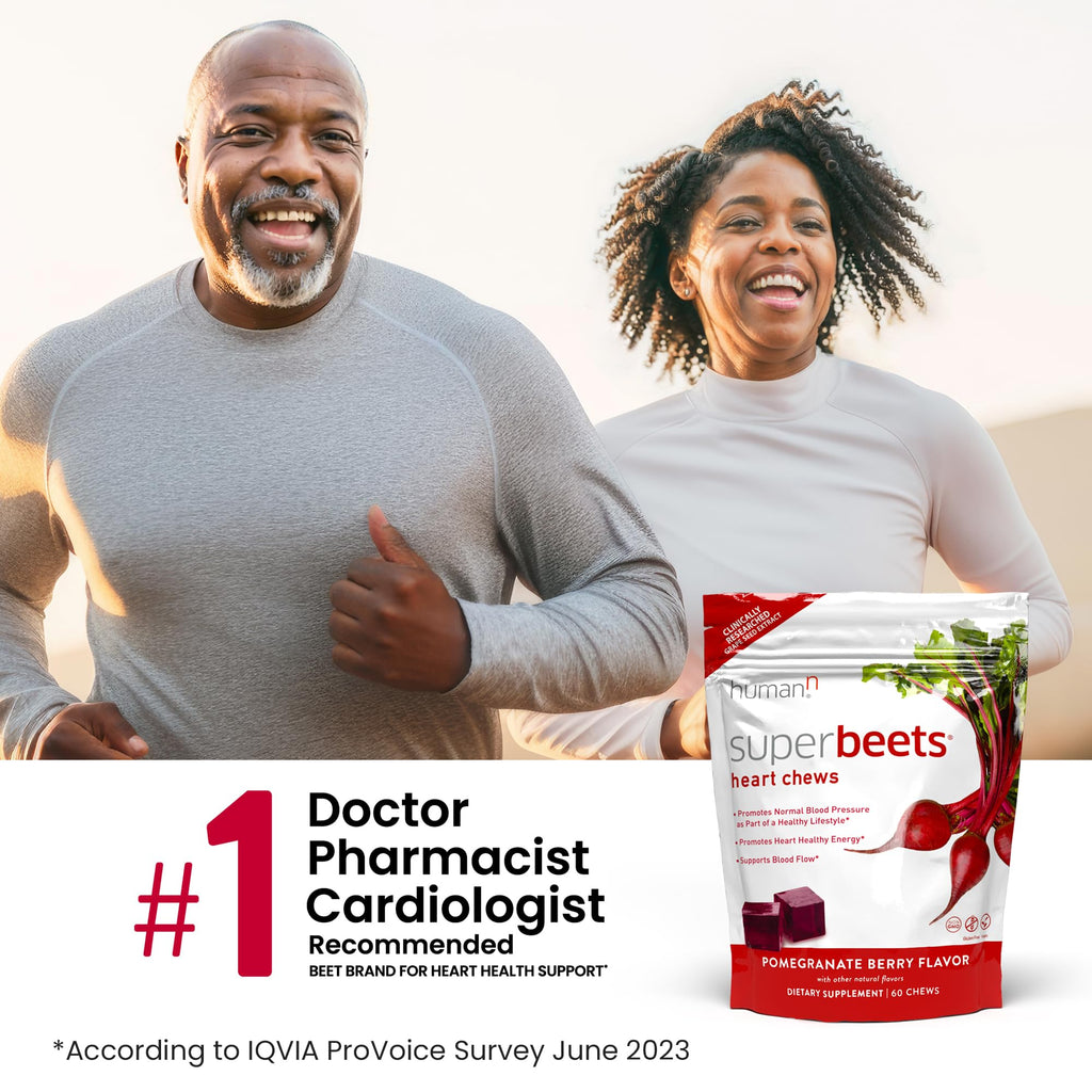 Humann SuperBeets Heart Chews - Nitric Oxide Production Support - Grape Seed Extract & Non-GMO Beet Energy Chew - Pomegranate Berry Flavor - 120 Count (Total)