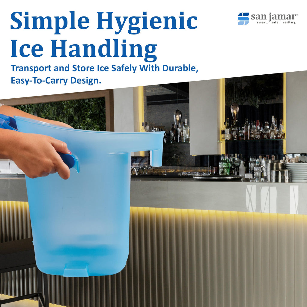 San Jamar Light Duty Plastic Ice Bucket Tote – Large Ice Bucket for Cocktail Bar, Parties, Catering Events, Restaurants, Buffets, Dual-Grip Handles, Blue, 6 Gallons