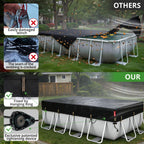 QH.HOME 8x16ft Rectangular Pool Cover,[Ultimate Windproof & Tear-Resistant Fabric],Snug Fit with Patented Ratchet & Weight Rings,Solar Pool Cover for Above Ground Pools, Blocks Leaves &Waterproof