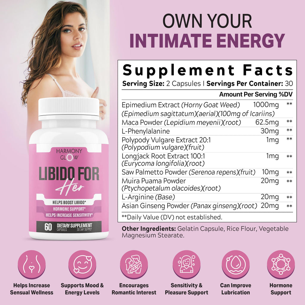 Libido for HER - Libido Booster for Women to Boost Desire, Intimacy, Lust - 3rd Party Tested Supplement to Support Women's Health, Energy Assist | 3rd Party Tested Supplement - 60 Capsules