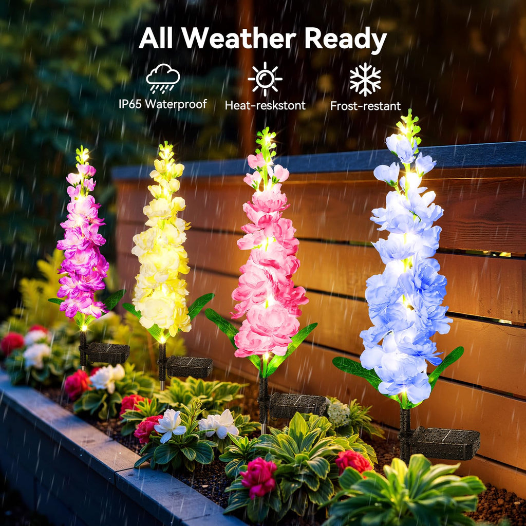 KOOPER Solar Lights Outdoor Garden Decor, 8 Pack Upgraded Delphinium Solar Garden Lights with 72 LEDs, Vivid Flowers Outdoor Waterproof for Landscape Patio Yard Decor