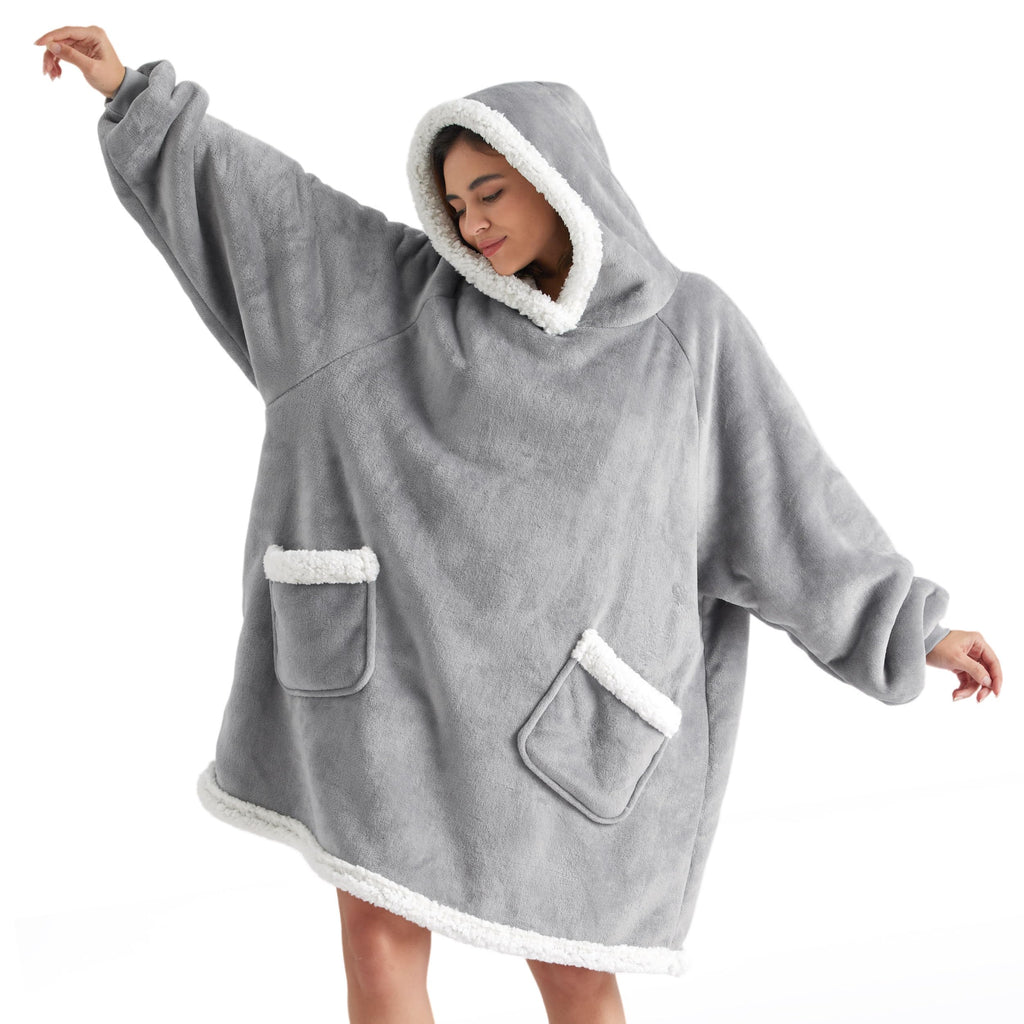 Bedsure Wearable Blanket Sherpa Hoodie Halloween Gifts, Grey, Standard