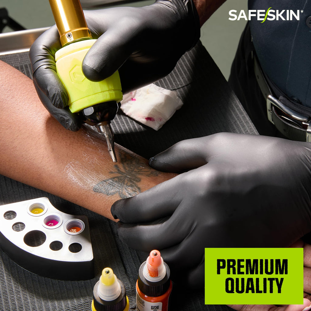 SAFESKIN Black Nitrile Disposable Gloves Powder Free Latex Free Tattoo, Food Prep, Auto Salons, Cleaning, Law Enforcement, 3.5 mil, Size Large, Case of 1000