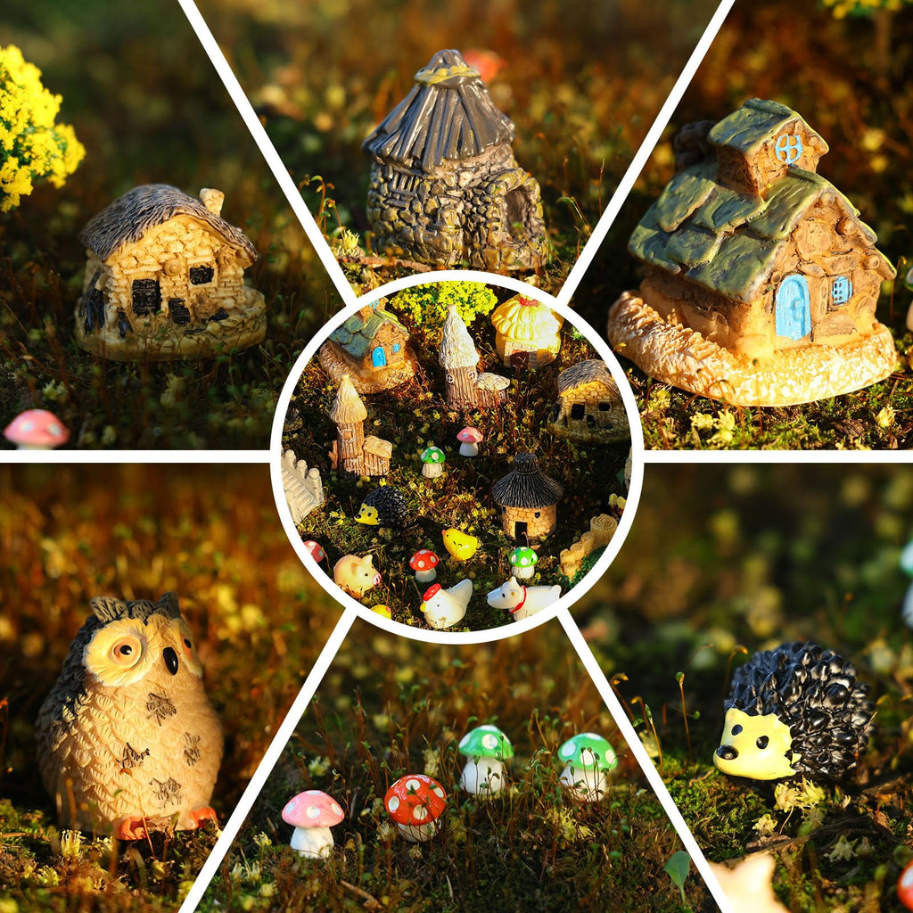 HIYZI 60 PCS Mini Fairy Garden Accessories Kit Miniature House Decor