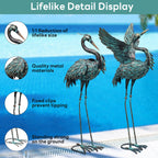 Large Garden Statues Set of 2, Metal Crane Sculptures, Bronze Heron Outdoor