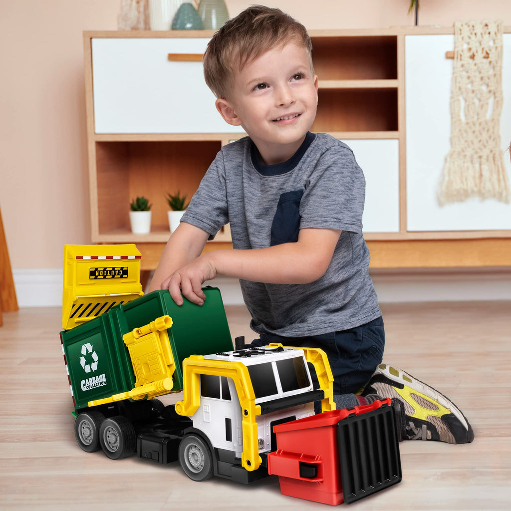 JOYIN Garbage Truck Toys, Toys for 3 4 5 6 7 8+Years Old Boys, Bin Lorry Toy, Realistic Big Garbage Truck with Lights and Sounds,Front Load Dumpster,Trash Bins with Trash Cards,Birthday Gifts for Boys