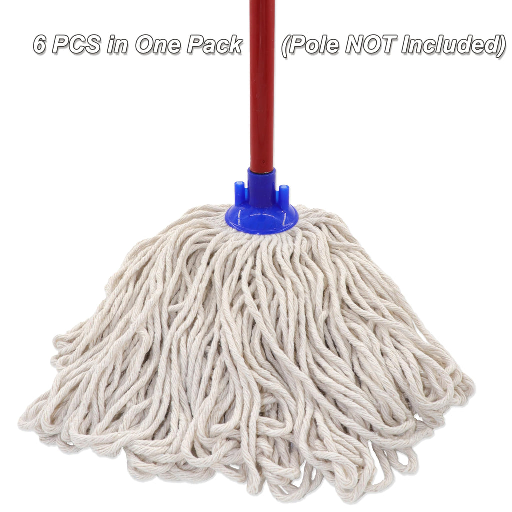 Cotton String Screw on Mop Replacement Head Compatible with All Standard US Threading Pole (6 Cotton mop Heads)
