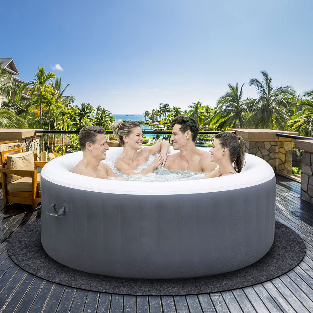 80 * 80 inch Round Inflatable Hot Tub Mat, Outdoor Indoor, Waterproof Slip-Proof Backing, Absorbent Spa Pool Ground Base Flooring Protector for Hot Tub Pool