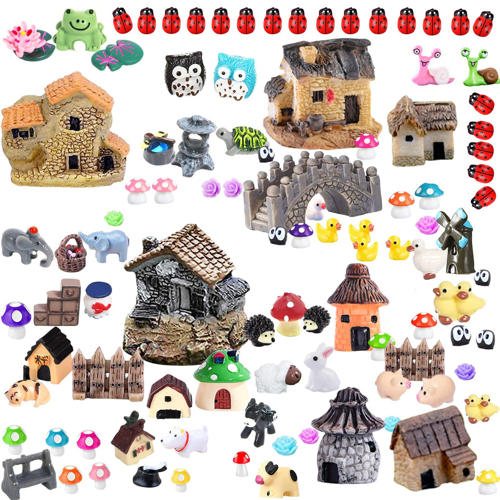 Homlone 105 Miniature Fairy Garden Accessories, Fairy Garden Kit, Fairy Garden Animals, Miniature Figurines, Micro Landscape Ornaments Kit, Garden DIY Kit for Dollhouse Decoration Plant House Decor