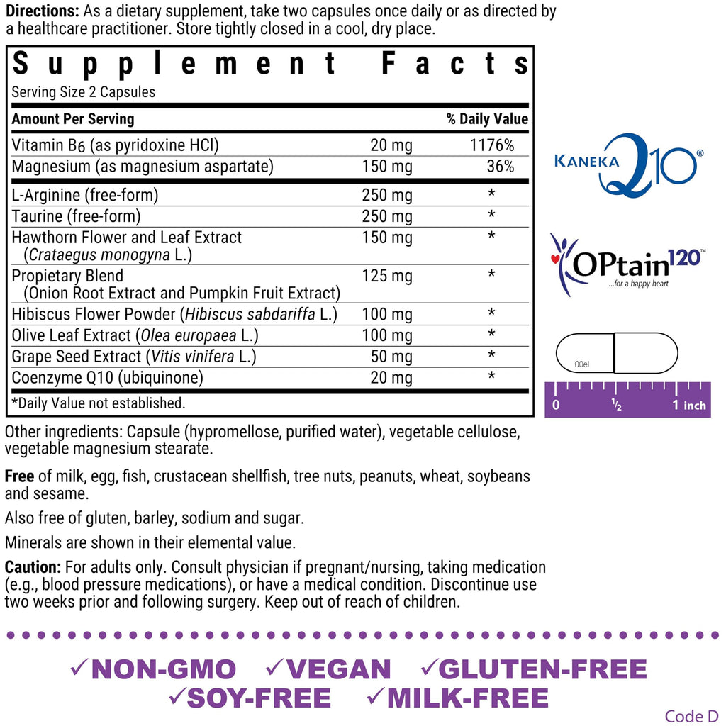 Bluebonnet Nutrition Blood Pressure Support, Vascular Health*, Non-GMO, Vegan, Gluten-Free, Soy-Free, Dairy-Free- 60 Vegetable Capsules, 30 Servings