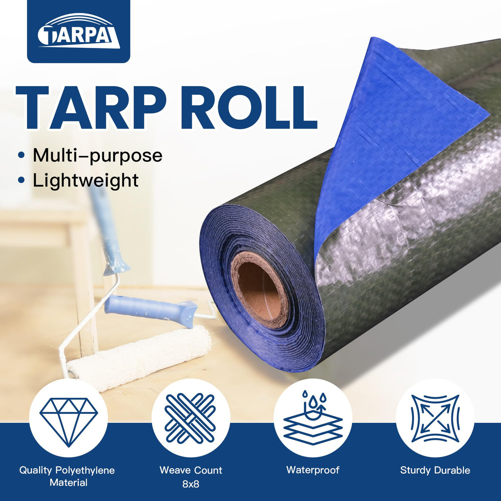 TARPAL 6x100 Feet (2pack) Tarp Roll 5mil Waterproof Tarps polyethylene Multipurpose Tarp Cover Dustproof, Tear Resistant for Decoration, Painting, Home use（Green/Blue）