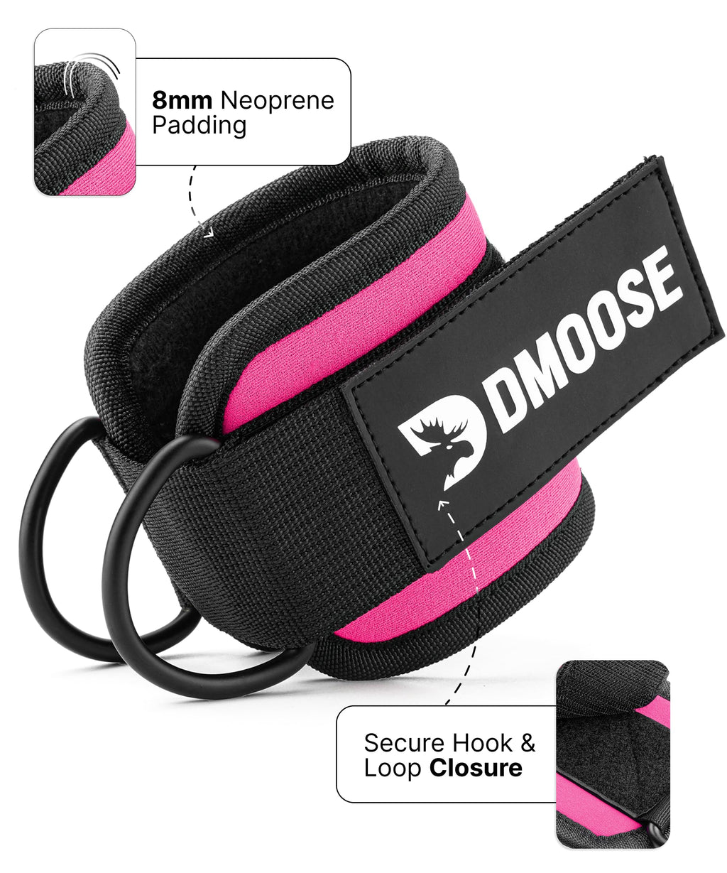 DMoose Ankle Strap for Cable Machine - One Size Fit with Premium Padding, Workout Kickback Ankle Cuffs, Ankle Bands for Working Out, Booty Workouts, Leg Extension, Hip Abductors & Lower Body Exercises