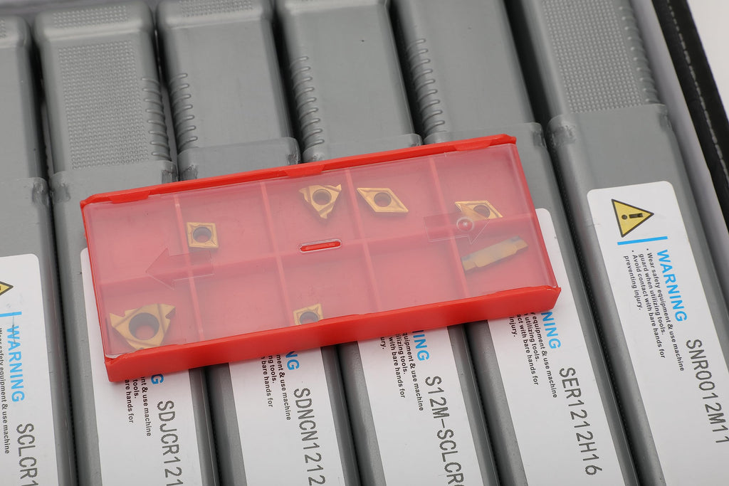 Indexable Lathe Turning Tool 21Pcs Kit 1/2'' 12mm Shank 7 Pcs Metal Lathe Tool Holder Set with 14 Pcs Turning Inserts for Turning Grooving Threading Boring Carbide Inserts Carbide Turning Tool
