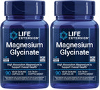 Life Extension Magnesium Glycinate, Heart Health, Bone Health, Nerve and Muscle Support, Highly absorbable, Gluten-Free, Non-GMO, Vegetarian, 90 Capsules (Pack of 2)