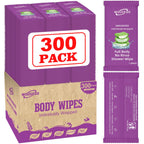 300 Pack Body Wipes Individually Wrapped(8" x 9.5"),Shower Wipes for Adults Bathing No Rinse,Personal Cleansing Wipes for Travel Gym,Bulk Deodorant for Homeless