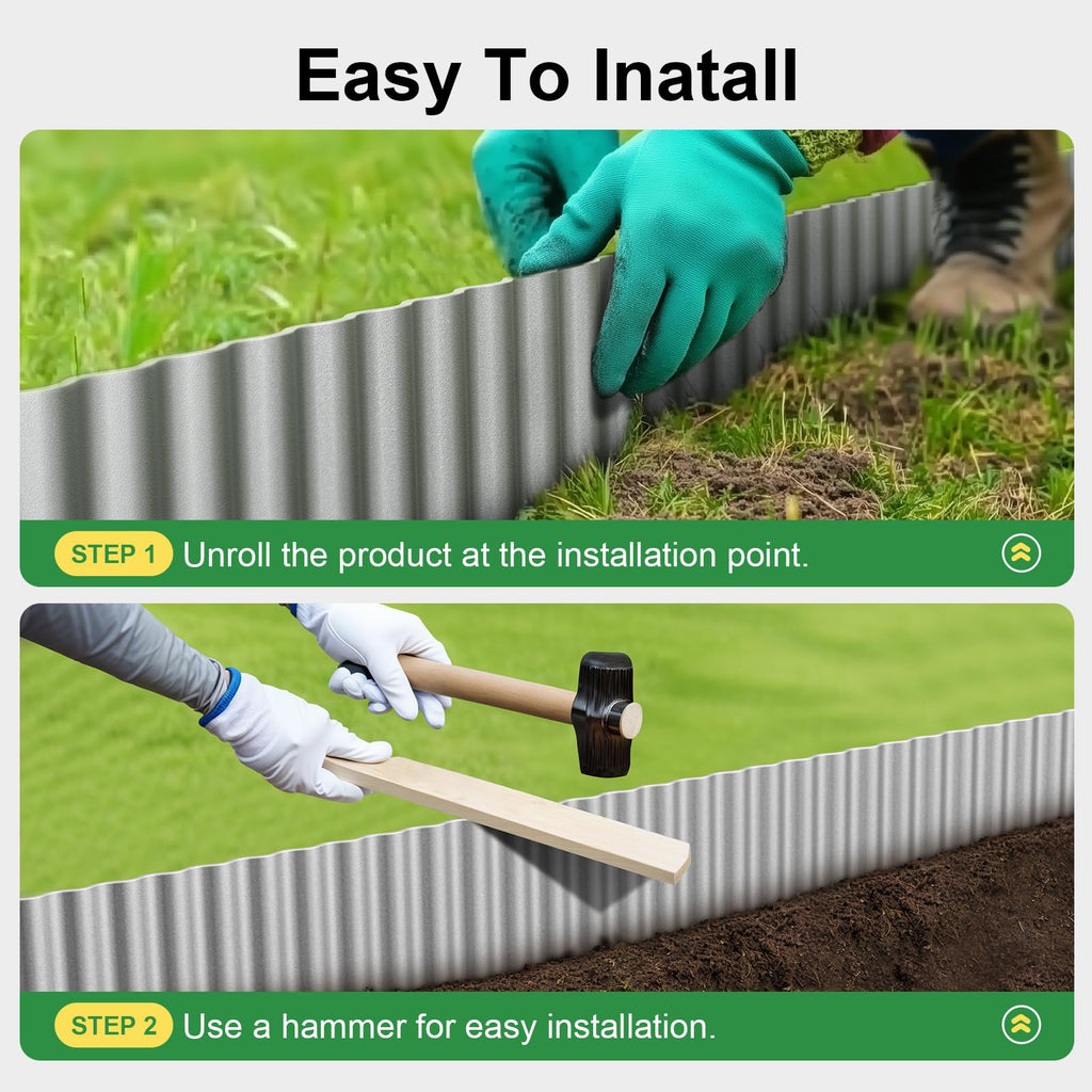 Land Guard Corrugated Garden Edging Border,12" x 50' Landscape Paver Edging, Tall Landscape Edging, Fence for Garden, Flower Bed, Lawn and Landscape Edging (Silver)