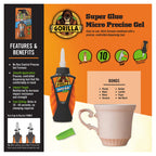 Gorilla Micro Precise Super Glue Gel, Clear, Cyanoacrylate, 5.5g, 2-Pack