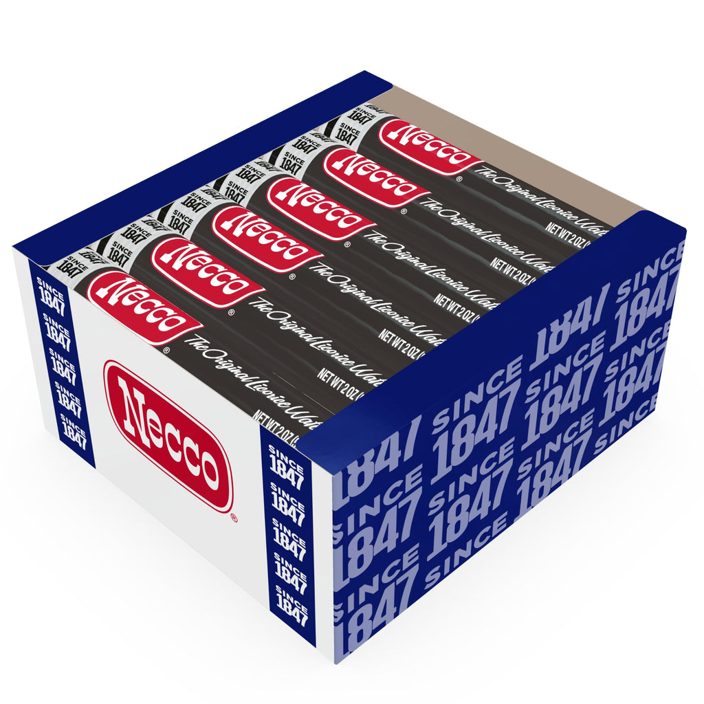NECCO Wafers Licorice Wafers Display Pack - Classic Black Licorice Candy in Bulk Box, Single Variety Flavor, Gourmet Candy for Halloween, Office, and Pantry - 2-Ounce Rolls (Pack of 18)