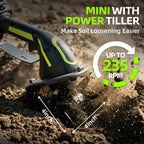 GARDTECH 2-in-1 Cordless Tiller Cultivator, 235RPM Powered Tiller with 3.5ft Extension Pole, 2×2.0Ah Rechargeable Batteries, 4-Inch Tilling Width & Depth, Mini Powerful Tiller for Gardening, Lawn