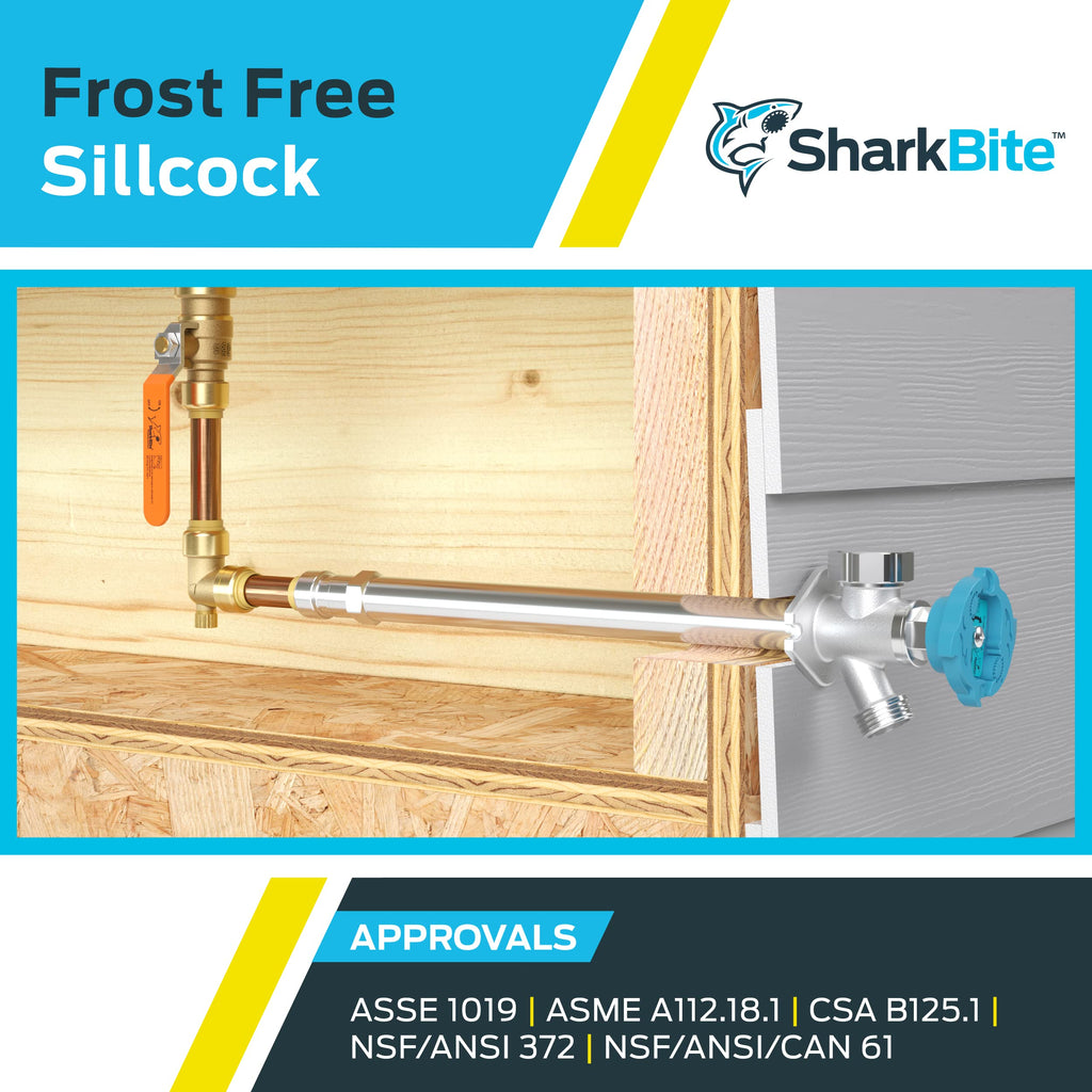 SharkBite 12 Inch Frost Free Sillcock, 1/2 x 3/4 Inch MHT, Push to Connect Brass Plumbing Fitting, PEX Pipe, Copper, CPVC, PE-RT, HDPE, 24636LF