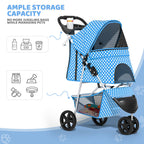 Magshion 3-Wheel Pet Stroller, Foldable Travel Jogger for Small & Medium Dogs & Cats (Up to 33lbs), Lightweight Carrier with Breathable Mesh Cover, Cup Holder & Storage Basket, Sky Blue Polka Dots