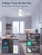 Phylluz 32'' Small Ceiling Fan with Light, Mini Low Profile Flush Mount Fan for Hallway & Closet, Quiet DC Motor, Modern Tiny Space Ceiling Fan with App/Remote Control, White
