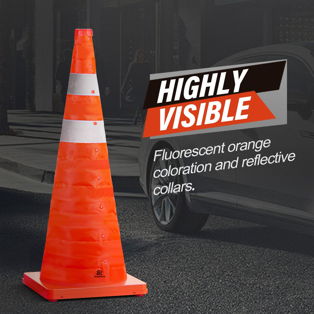 RoadHero 28 Inch 2 Pack Collapsible Traffic Safety Cones with Bag,Orange
