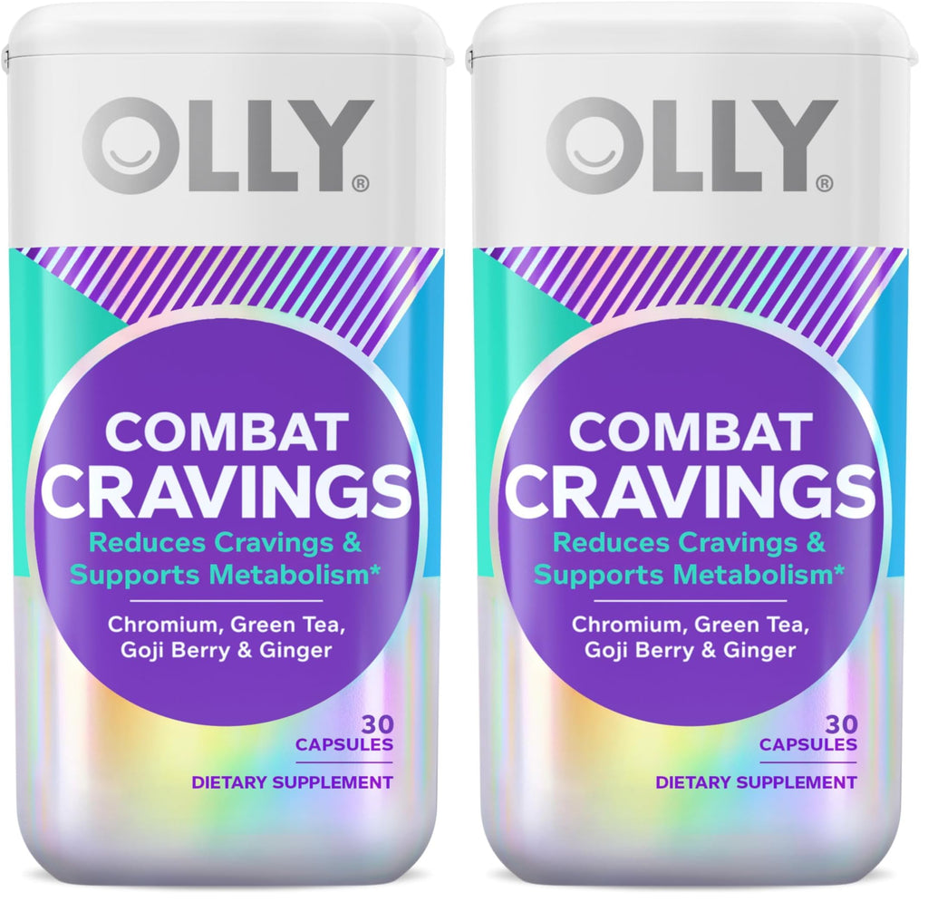 OLLY Combat Cravings, Metabolism & Energy Support Supplement,1000 mcg Chromium, Green Tea, Goji Berry, Ginger - 30 Count (Pack of 2)