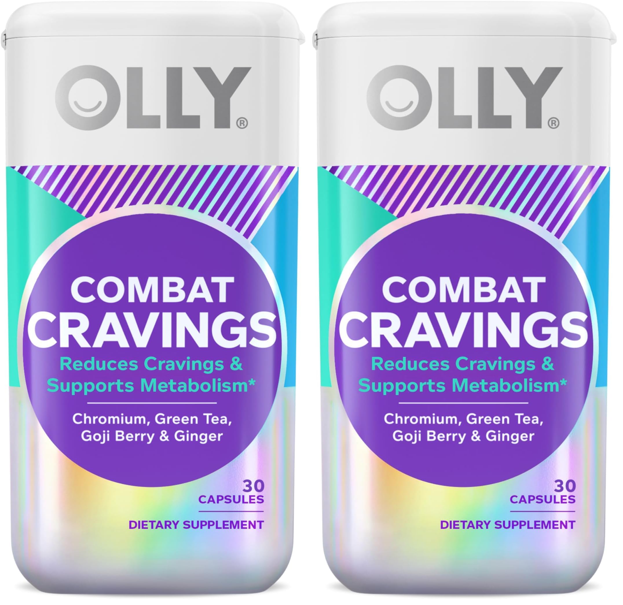 OLLY Combat Cravings, Metabolism & Energy Support Supplement,1000 mcg Chromium, Green Tea, Goji Berry, Ginger - 30 Count (Pack of 2)