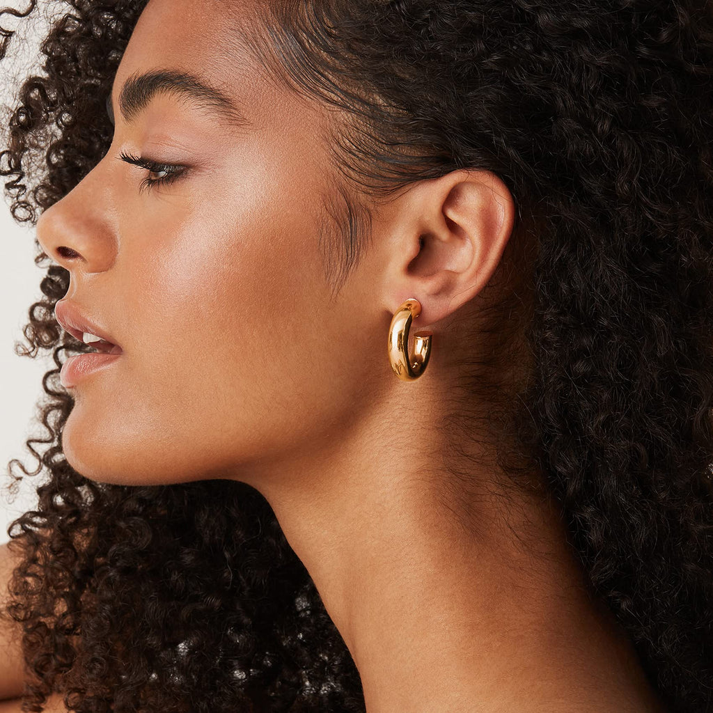PAVOI 14K Gold Plated 6.5mm Chunky Open Hoop Earring for Women, Yellow Gold