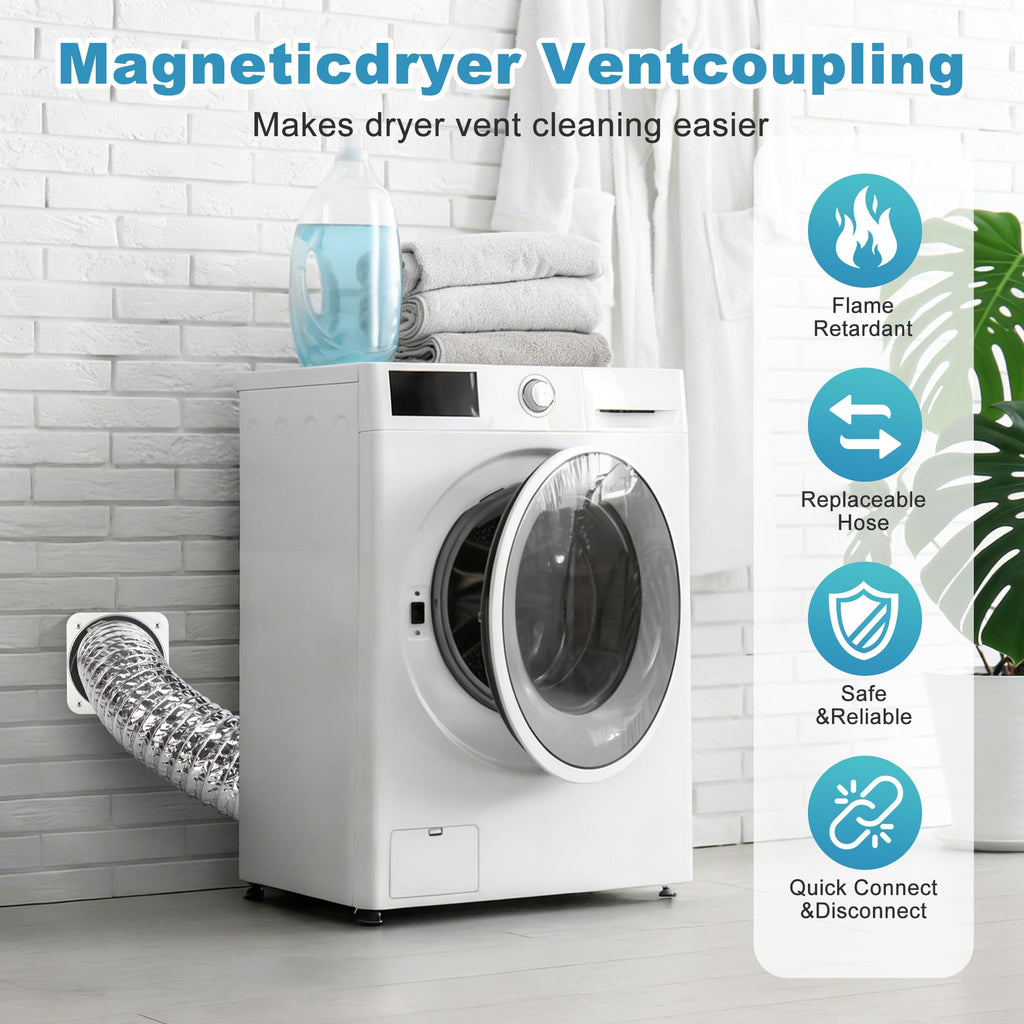 Magnetic Dryer Vent Kit, Quick Connect for 4" Dryers, Save 4–6 Inches of Space, Strong Magnetic Hold, 3.3FT Hose, Airtight Seal & Reinforced Wall Connector
