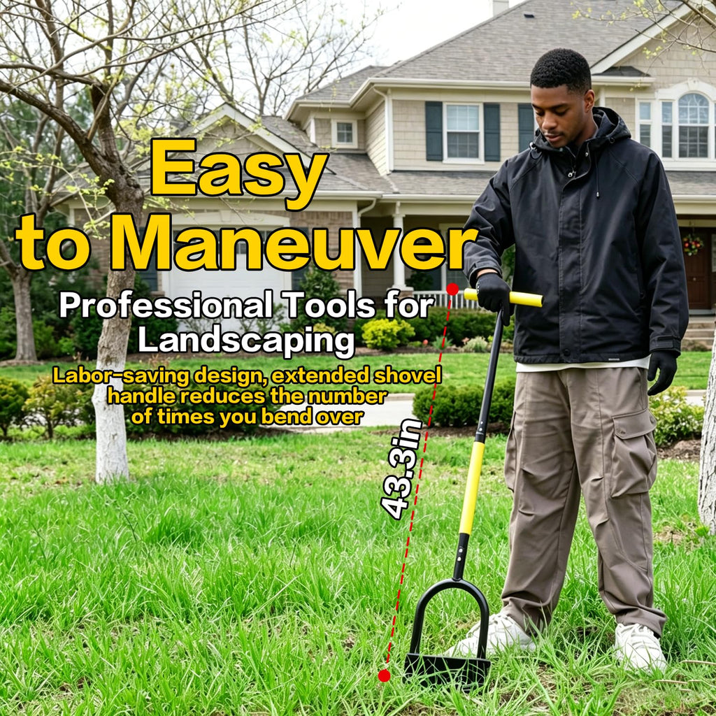 BCJCLTS 43-Inch Edger Lawn Tool, Heavy Duty Lawn Edger, Half Moon Steel Saw-Tooth Blade with Wide Footplate & Ergonomic T-Grip Handle, Manual Border Grass Edger for Lawn, Sidewalk & Garden Landscaping