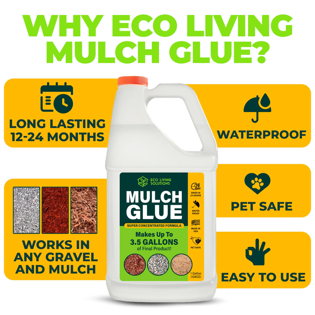 ECO LIVING SOLUTIONS Mulch Glue for Landscaping - Rock & Gravel Binder | Spray Glue for Paver Sealer | Landscape Glue for Mulch & Pebbles | Pet Safe & Plant Safe - 1 Gallon