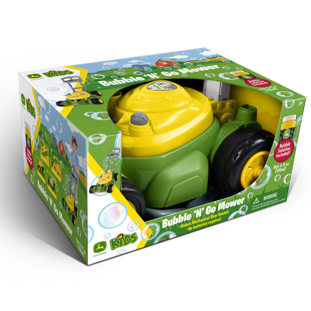 John Deere Bubble Lawn Mower for Toddlers, Bubble Blowing Machines, Indoor and Outdoor Gardening Toy, Birthday, Party Favor for Preschool Girls and Boys, No Batteries Required, 2+