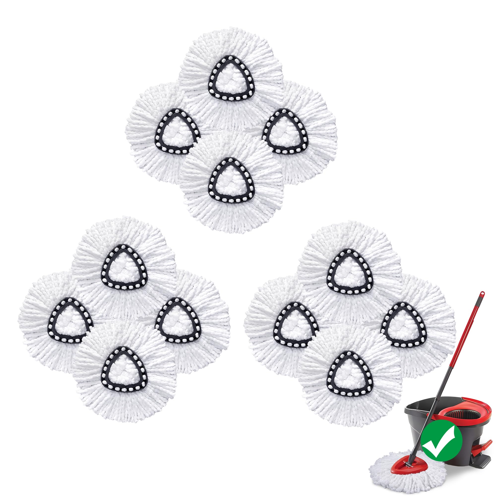 Mop Head Replacement for O-Cedar Easy Wring 1-Tank System，Exovyn Spin Mophead Replacements，Microfiber 12 Pack 360° Swivel Mop Refills，Deep Clean,Easy Cleaning，Machine Washable and Easy to Replace